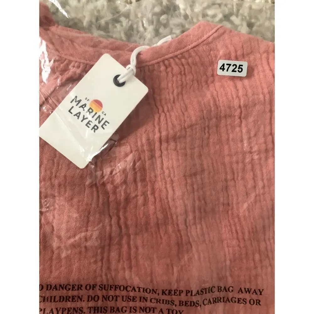 Marine Layer Jude Tank Top Flutter Sleeve Crinkled Cotton Rosette Pink NWT XL - Picture 6 of 8
